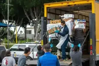 People giving our supplies and food during the COVID-19 pandemic