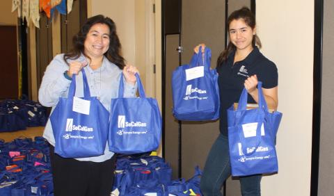 Carmen Ortega and Michele Shimose of SoCalGas volunteer at a nonprofit in Southern California