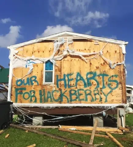 A house destroyed by a hurricane in Louisiana in 2020