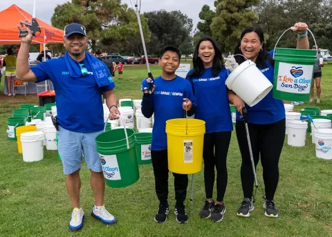 Sempra employees participating in a Costal Cleanup volunteer event