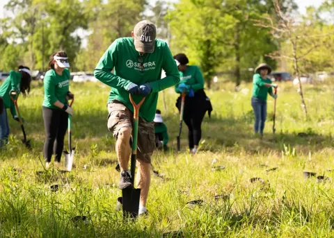 Sempra employees participating in a volunteer tree-planting project in Texas